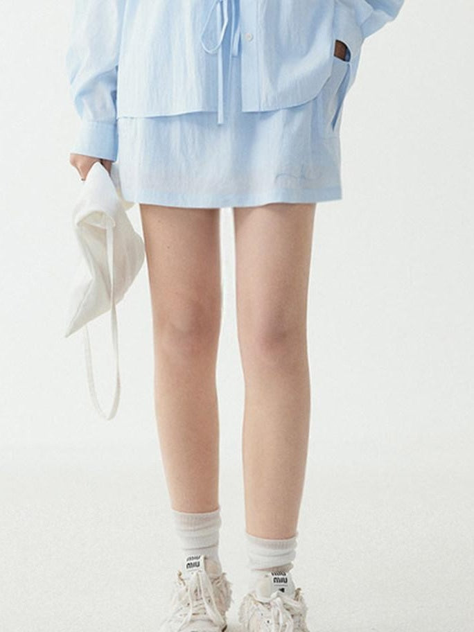 fano Breathable Lyocell Korean Oversized Collared Long Sleeve Women Blue Shirts