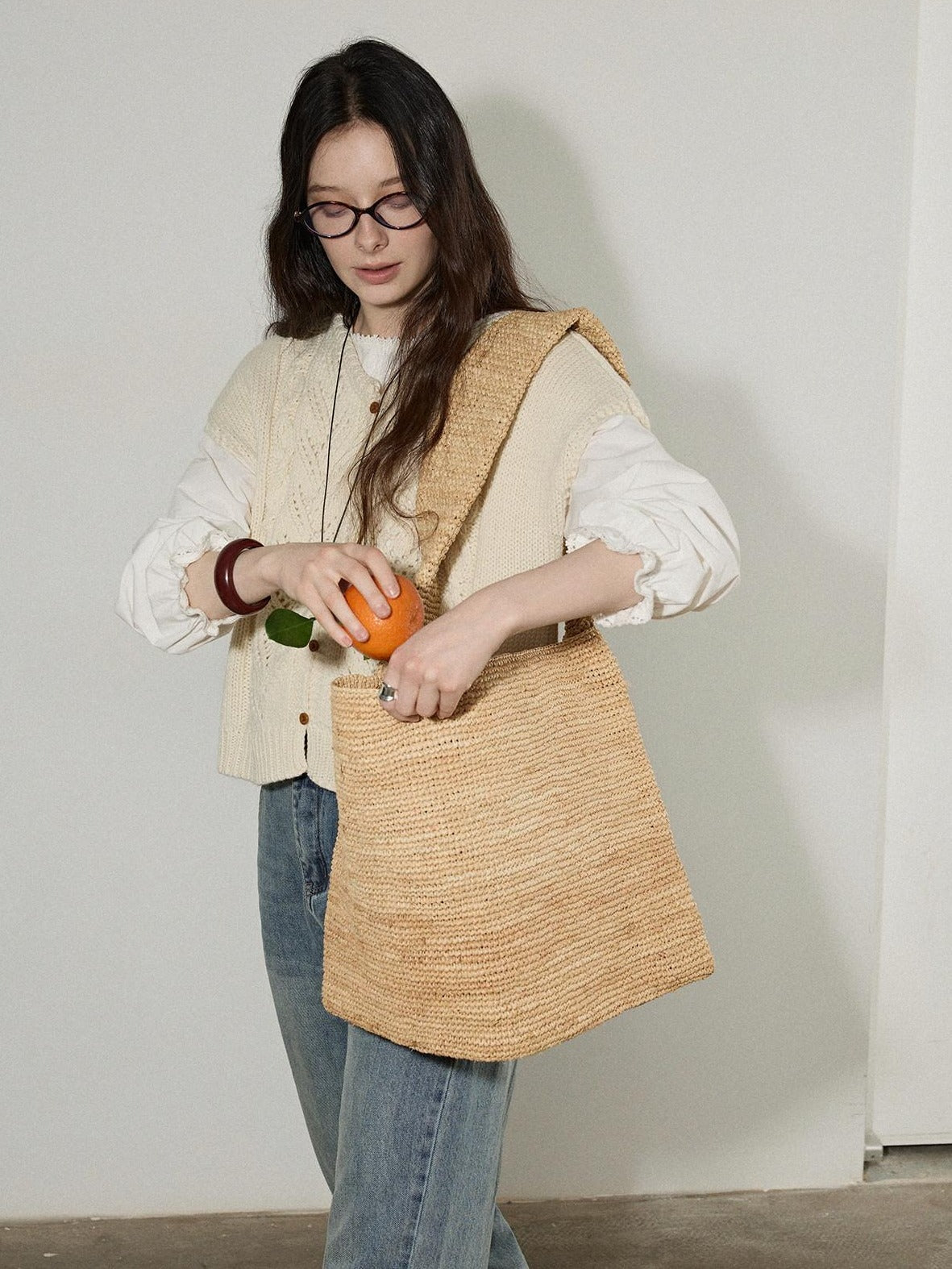 Lofi choose Versatile Openwork Short Round Neck Office Knit Women Ivory Acrylic Cardigans