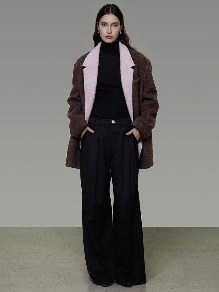 unspoken Soft Wool Blend Loose Commuter Coat 3D Tailoring Lapel Collar Women Wool Coats