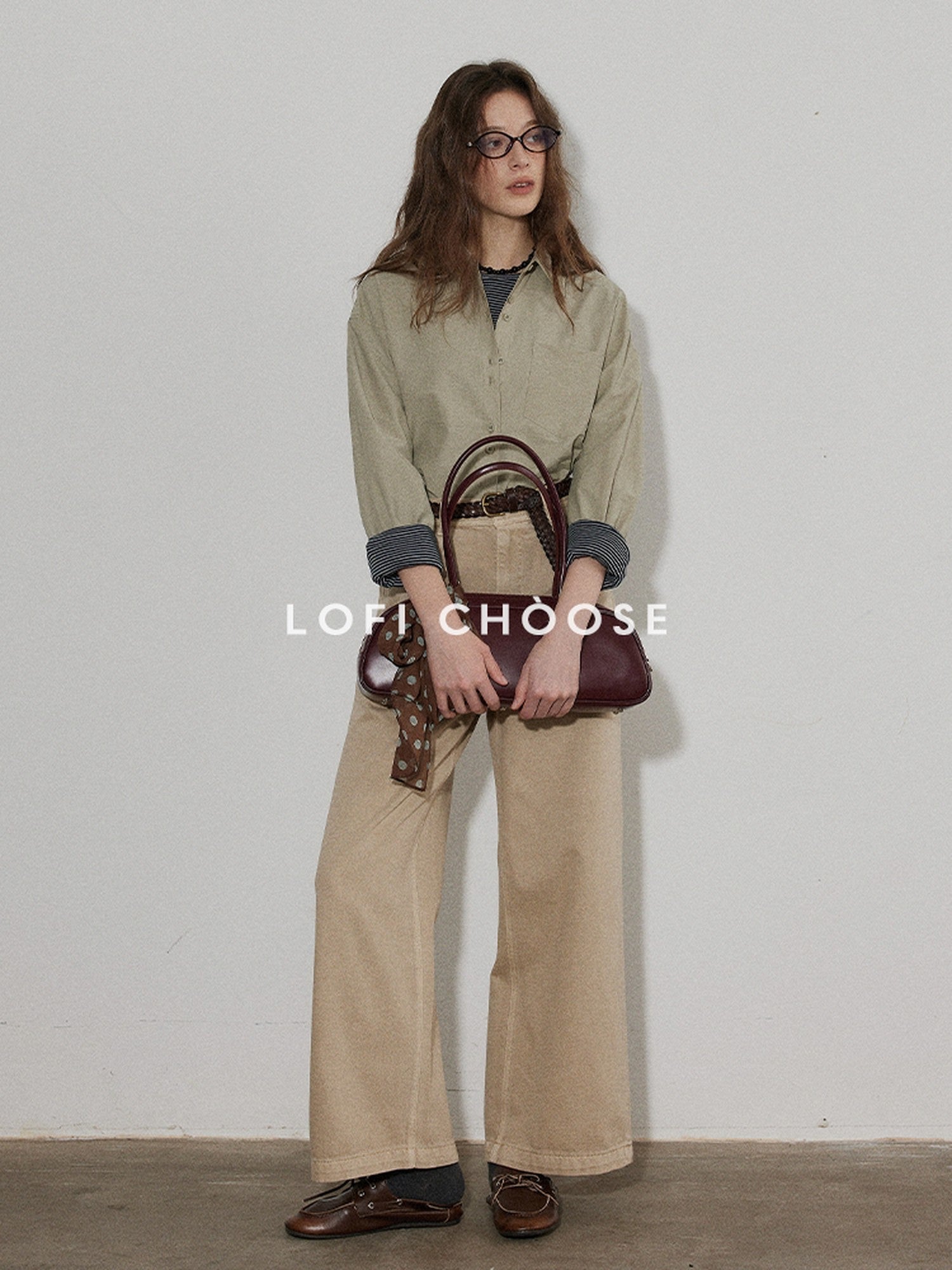 Lofi choose High Waist Casual Loose Fit Zipper Front No Stretch Beige Women Wide Leg Jeans