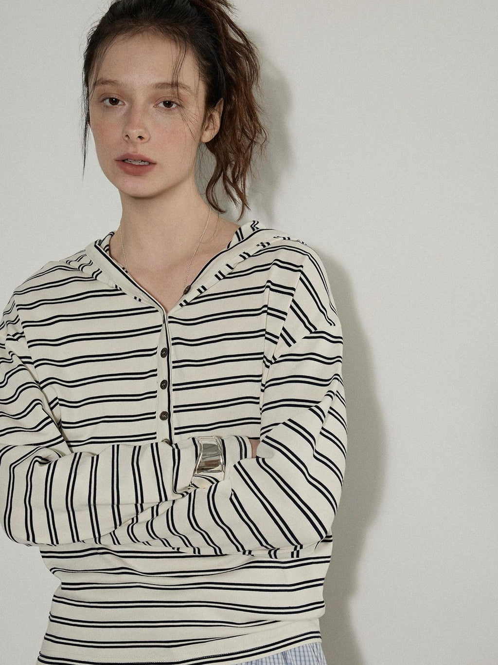 Lofi choose Embroidered Striped Loose Commuter Drop Shoulder For Women Long Sleeve T-Shirts