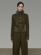 unspoken Breathable Cotton High Waist Minimal Office Heather Green Wide Leg Pants