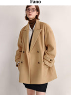 fano Minimalist Commuter Straight Fit Double Breasted Lapel Pocket Women Short Coat