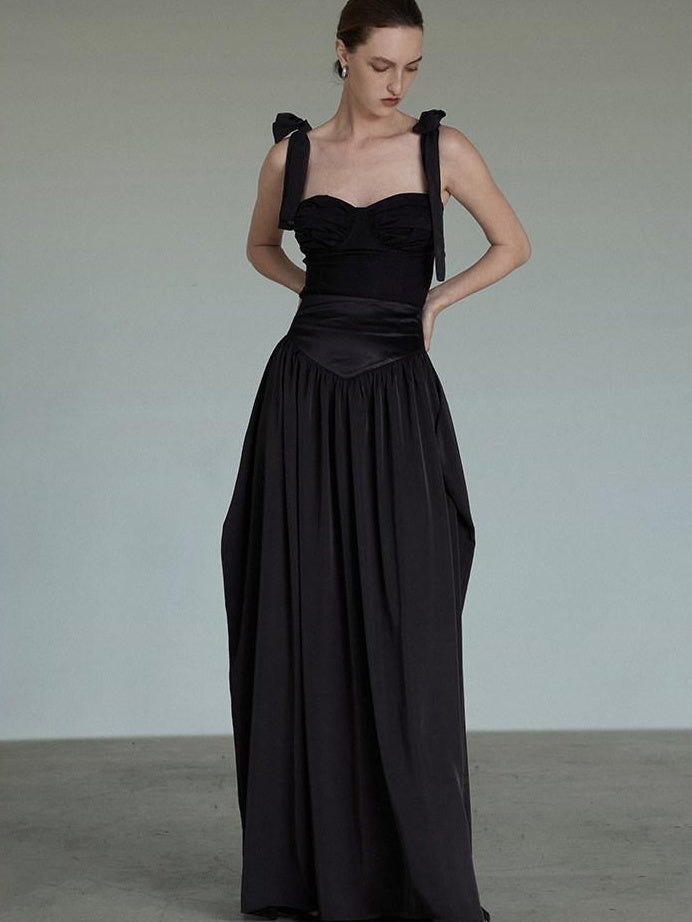 unspoken Sleek Black Spaghetti Strap Slim Fit Office Workwear Women Maxi Dresses