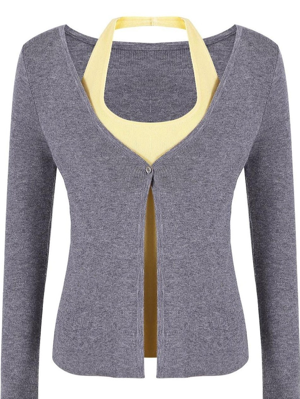 fano Soft Breathable Korean V-neck Slim Faux Layered Colorblock Cardigans