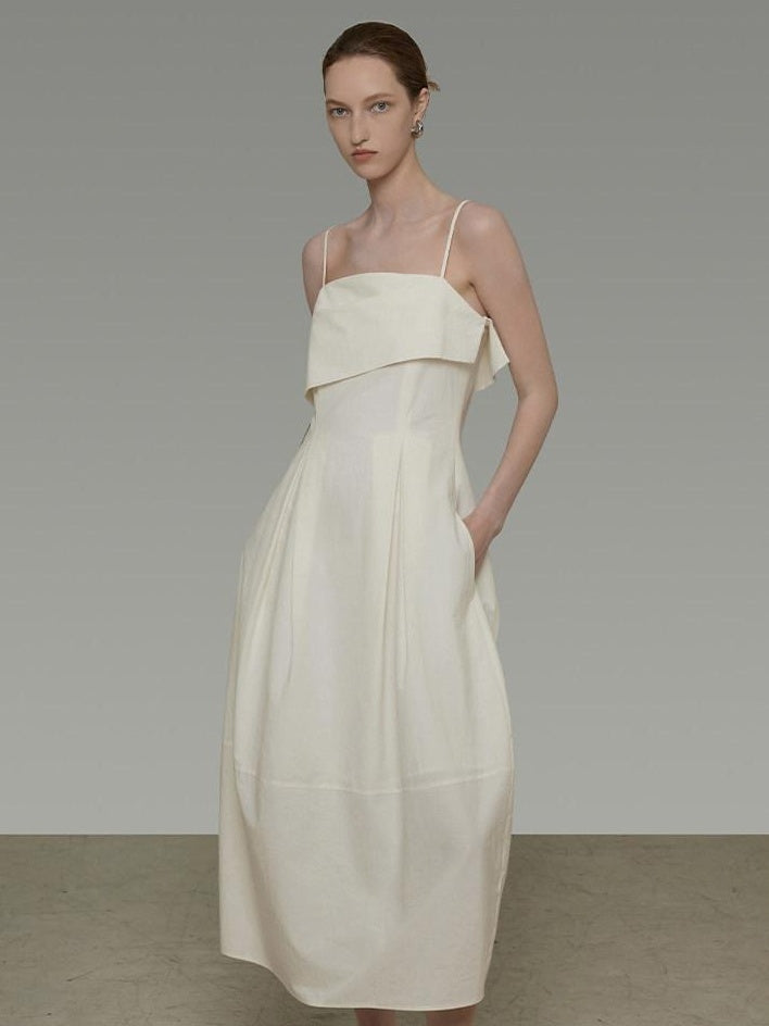 unspoken Soft Cotton High Waist A Line Irregular Hem Minimalist Workwear Maxi Dresses
