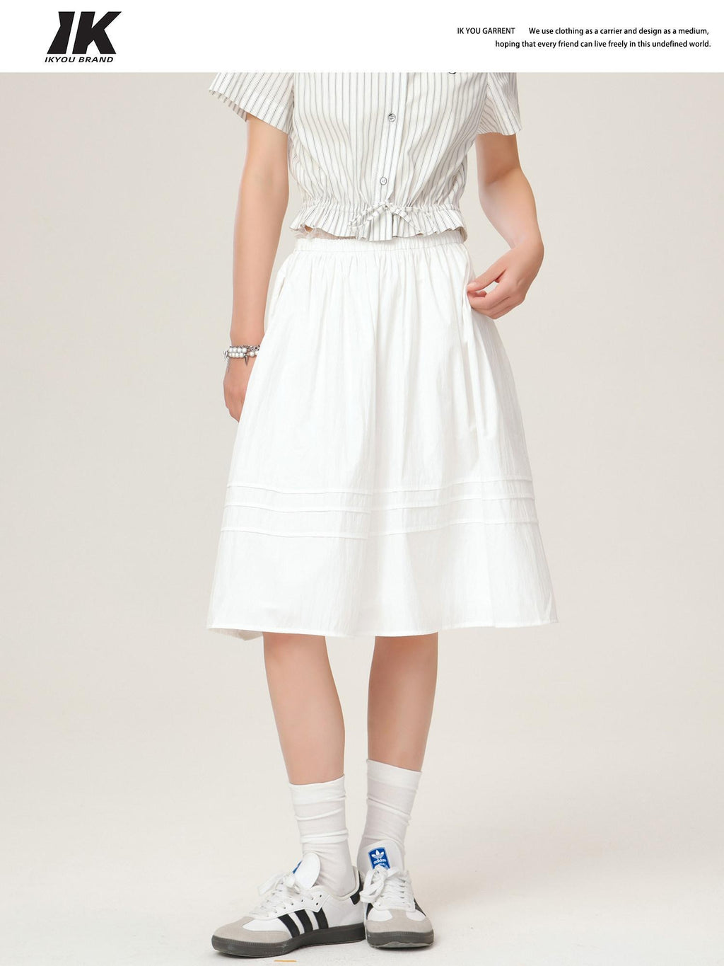 ikyou High Waist 100 Percent Cotton Resin Colorfast A Line Casual White Midi Skirts