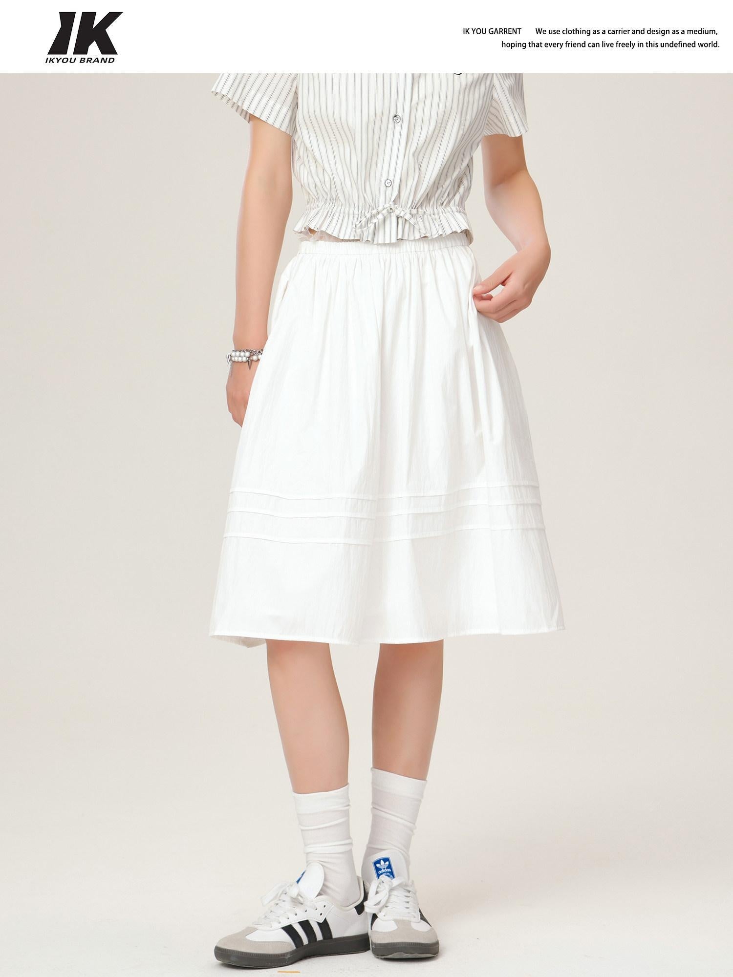 ikyou High Waist 100 Percent Cotton Resin Colorfast A Line Casual White Midi Skirts
