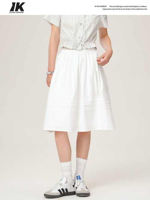 ikyou High Waist 100 Percent Cotton Resin Colorfast A Line Casual White Midi Skirts