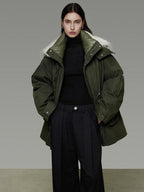 unspoken 90% White Duck Down Warm Midlength Stand Collar Women Army Green Down Jackets