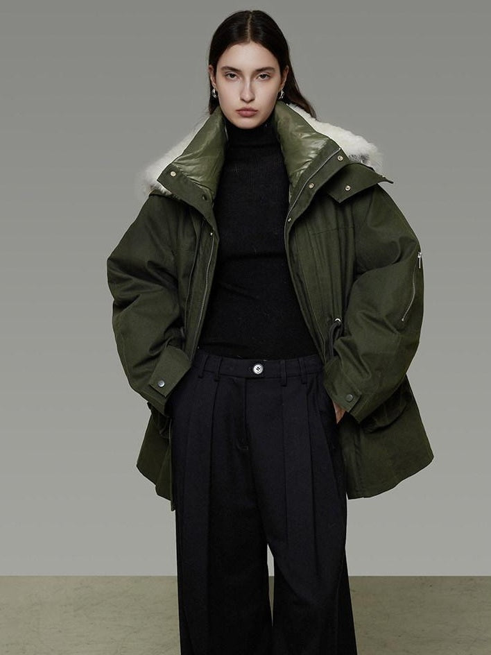 unspoken 90% White Duck Down Warm Midlength Stand Collar Women Army Green Down Jackets