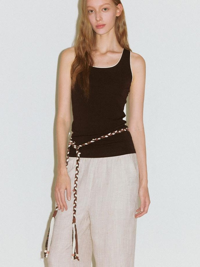 fano Backless Slim Fit Strappy Workwear Tank Top Solid Color Stretch Camisoles