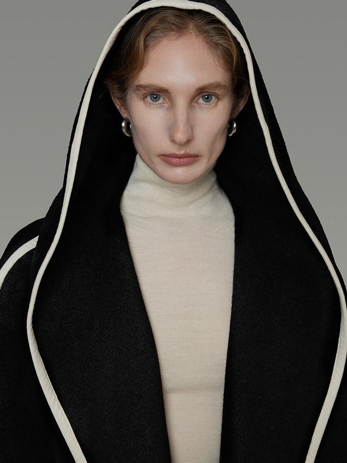 unspoken Premium Wool Alpaca Blend Straight Tailored Office Notch Lapel Black Wool Coats