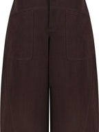 fano High Waist Cotton Warm Minimal Commuter Pocket Button Women Brown Wide Leg Pants