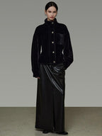 unspoken High Waist Textured H Line Straight Minimalist Workwear Black Midi Skirts