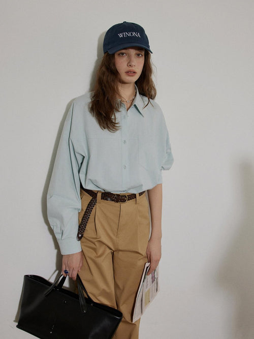 Lofi choose Breathable Cotton Loose Fit Lapel Collar Button Long Sleeve Office Women Shirts