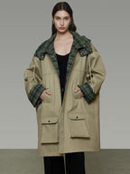 unspoken Breathable Pure Cotton Minimalist Loose Midlength Women Plaid Khaki Trench Coats