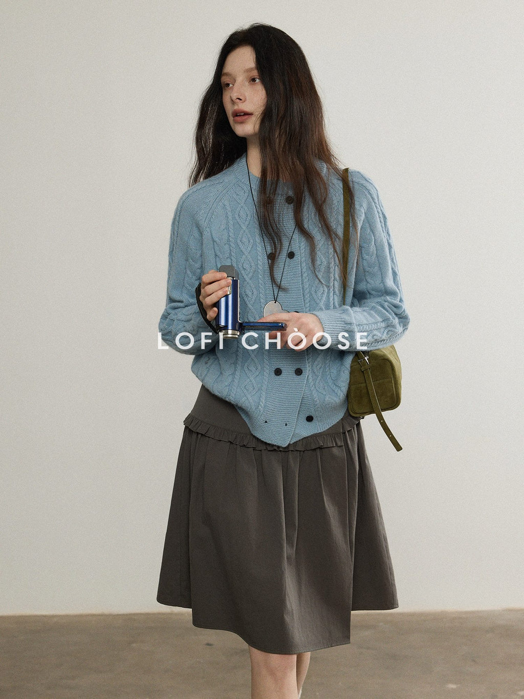 Lofi choose Soft Wool Blend Loose Fit Commuter Open Front Double Button Knit Women Cardigans