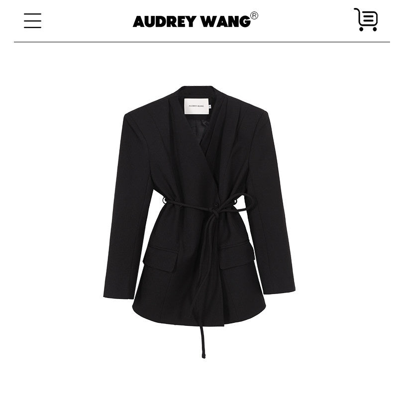 audreyyang_Pleated_Structured_Loose_Fit_Double_Breasted_Mid_Length_Women_Office_Blazers_MISSTT