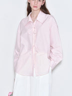 fano Shape Retention Lyocell Blend Korean Work Loose Turn Collar Pink Women Blouses
