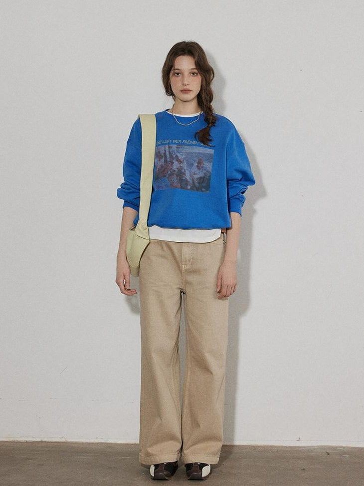 Lofi choose Vintage Print Loose Fit Drop Shoulder Crew Neck Women Pullover Sweatshirt