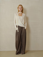 someonesometimes Soft Wool Blend Slim Round Neck Long Sleeve Women Almond Beige Knit Cardigans