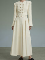 unspoken Original Design Double Breasted Cream Straight Fit Long Sleeve Top & Skirt Sets