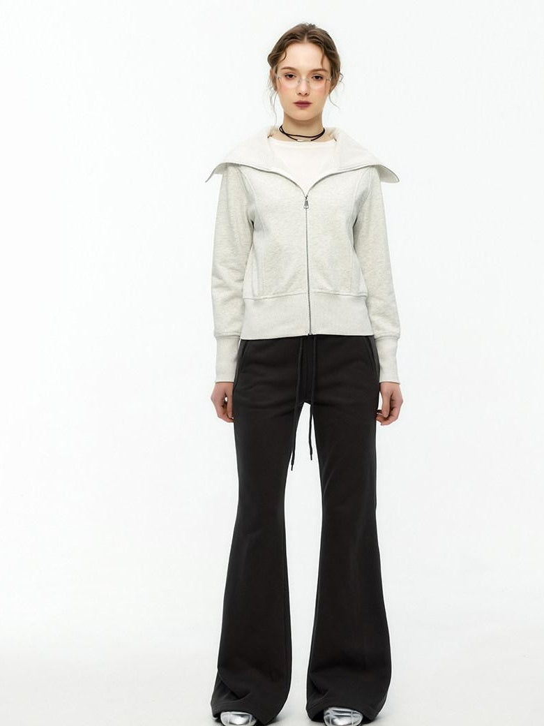 ikyou Minimal Commuter Drawstring Natural Waist Cotton Blend Wrinkle Free Flared Pants