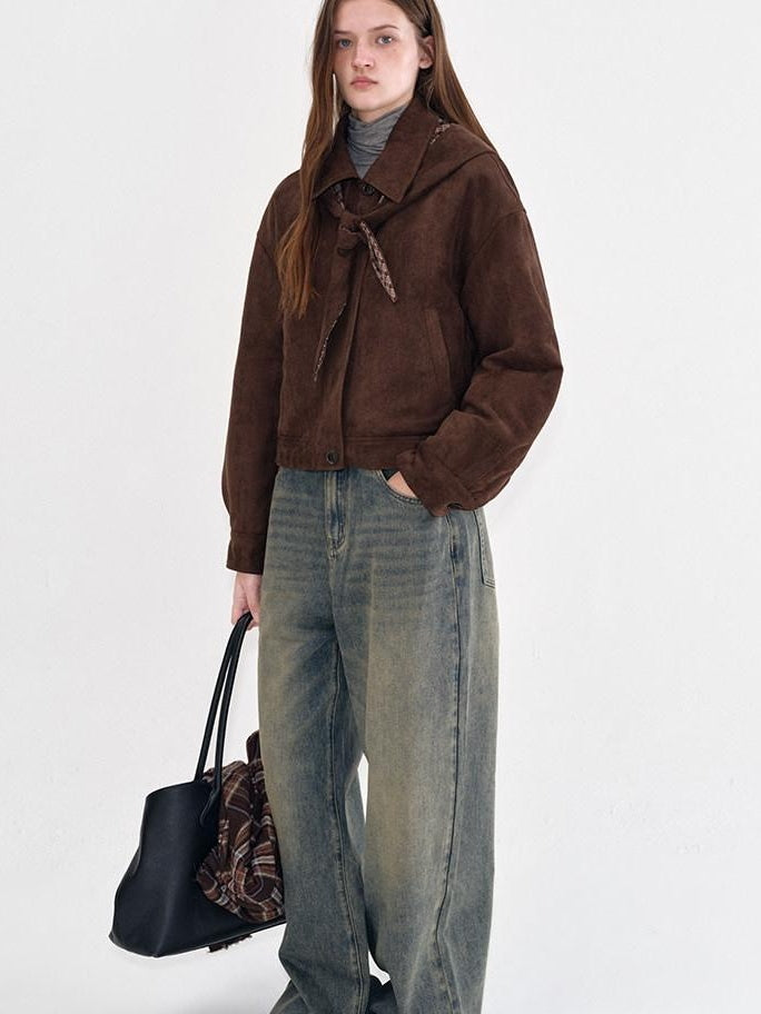 fano Breathable Cotton Distressed Natural Waist Loose Fit Blue Wide Leg Jeans
