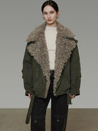 unspoken Thick Cotton Loose Fit Patchwork Commuter Zipper Dark Green Puffer Jackets