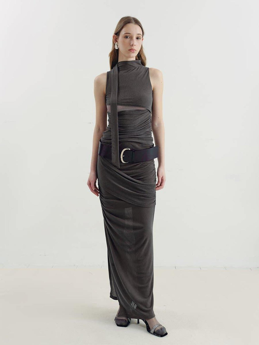 someone sometimes Versatile Pleated Tie Cami Slim Fit Lyocell Linen Blend Women Top & Skirt Sets