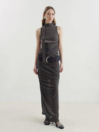 someone sometimes Versatile Pleated Tie Cami Slim Fit Lyocell Linen Blend Women Top & Skirt Sets