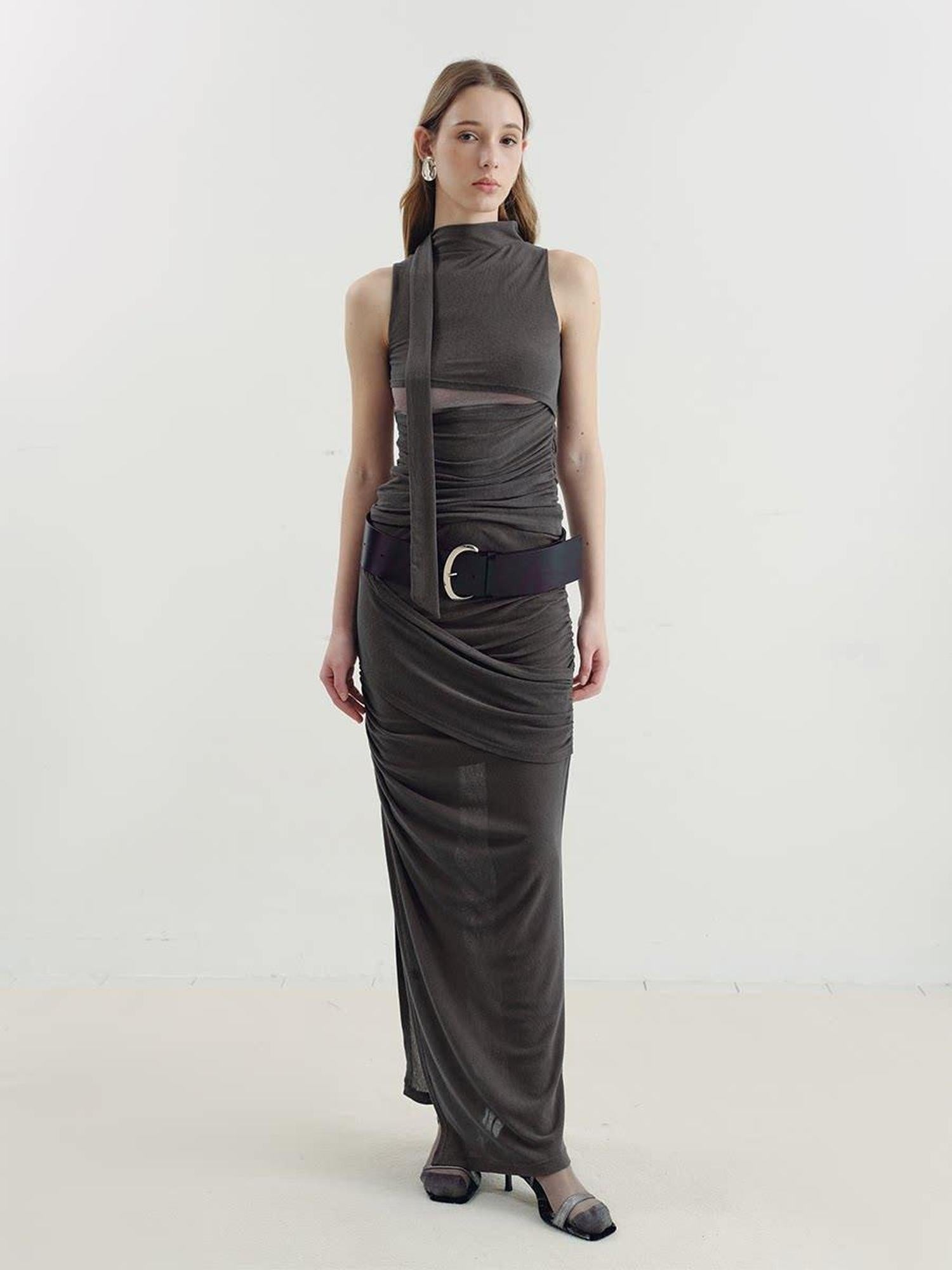 someone sometimes Versatile Pleated Tie Cami Slim Fit Lyocell Linen Blend Women Top & Skirt Sets