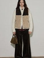 Lofi choose Warm Thick 100 Percent Cotton Colorblock Single Breasted Office Women Vests