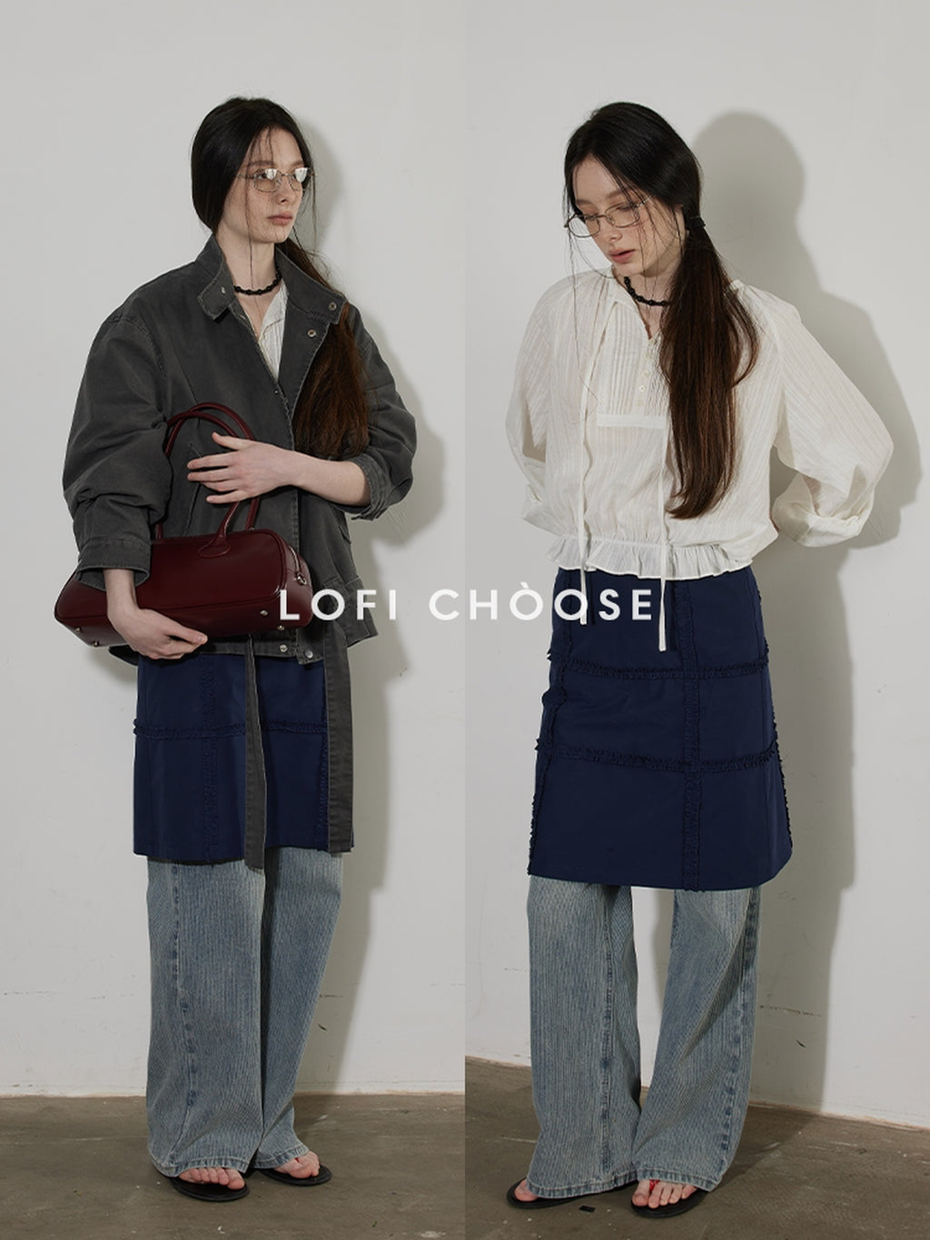 Lofi choose High Waist Loose Fit Office Ready Young Women Purple Blue White Midi Skirts