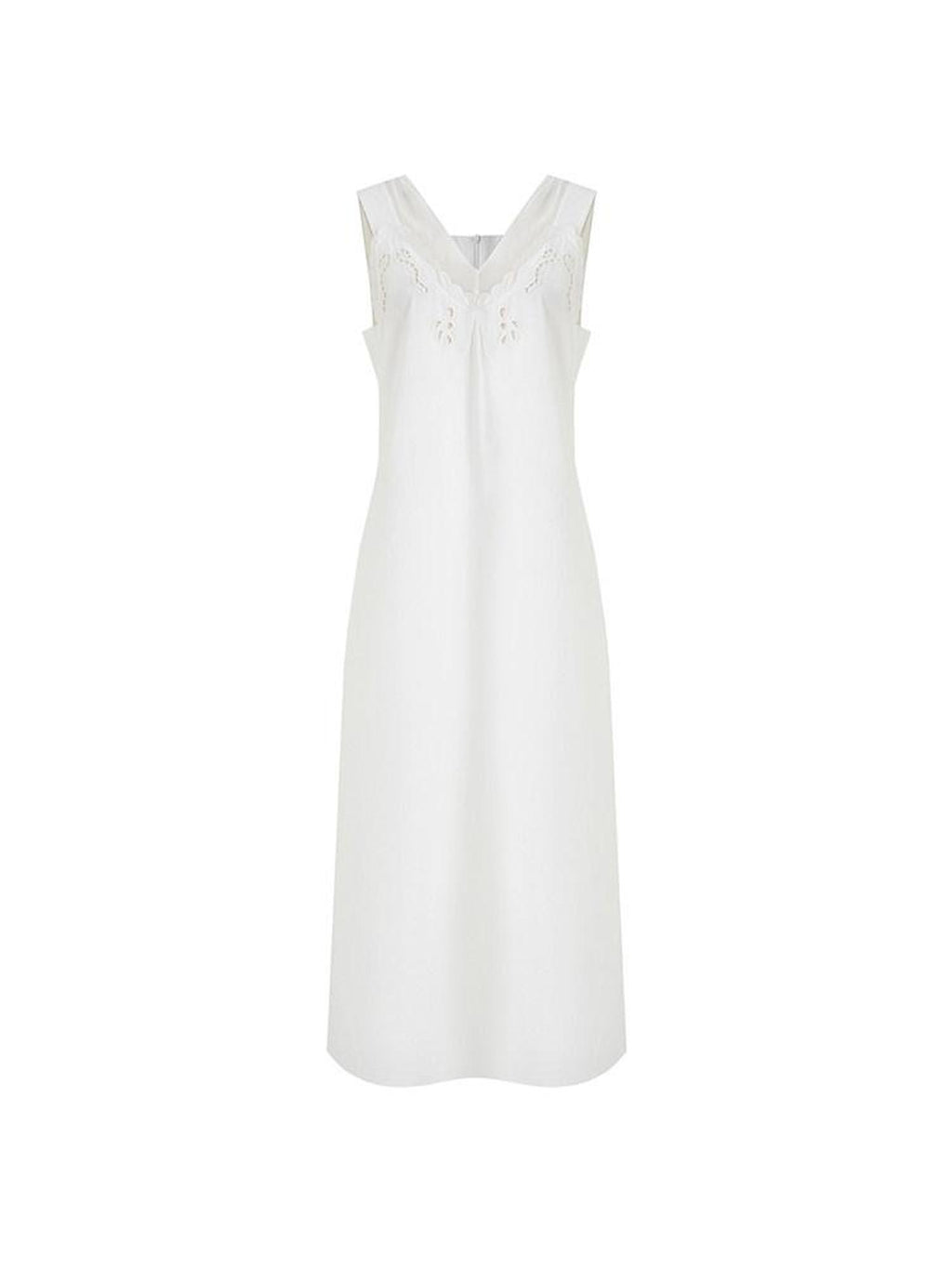 unspoken Soft 100 Percent Cotton Crochet V-neck Sleeveless Office White Maxi Dresses