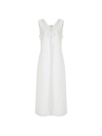 unspoken Soft 100 Percent Cotton Crochet V-neck Sleeveless Office White Maxi Dresses