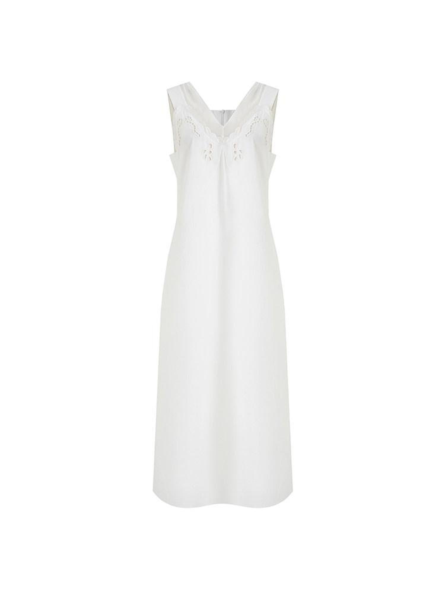unspoken Soft 100 Percent Cotton Crochet V-neck Sleeveless Office White Maxi Dresses