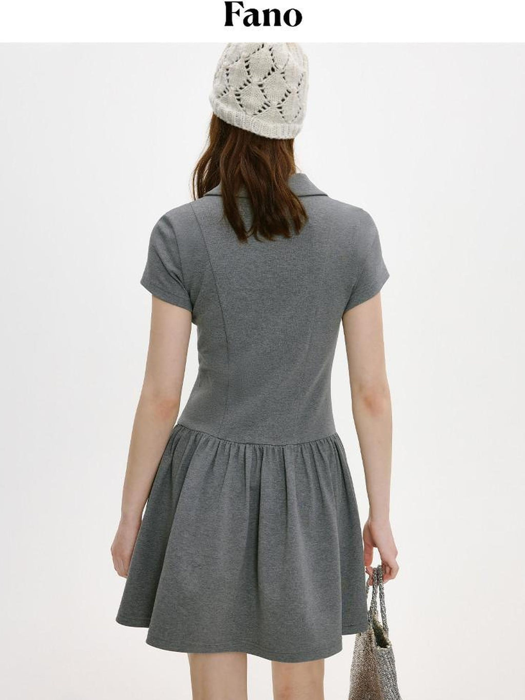 fano Soft Cotton Vintage Polo Collar A Line Natural Waist Girl Deep Gray Midi Dresses