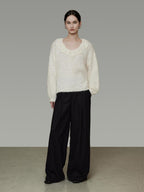 unspoken Cozy Minimal Commuter V-neck Crochet Knit Loose Women Pullover Sweaters