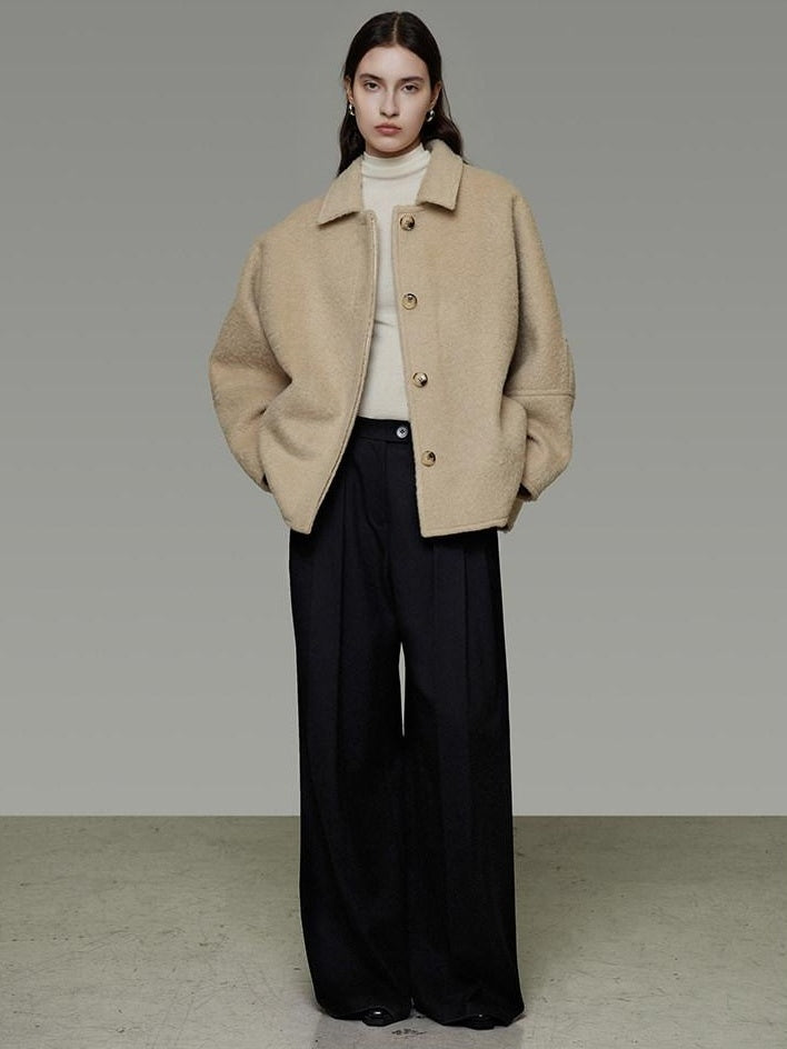 unspoken 3D Tailored Minimalist Loose Fit Office Lapel Single Breasted Camel Short Coat