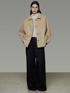 unspoken 3D Tailored Minimalist Loose Fit Office Lapel Single Breasted Camel Short Coat