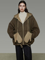 unspoken Premium Sheepswool Minimal Commuter Loose Fit Hooded Zip For Women Wool Coats