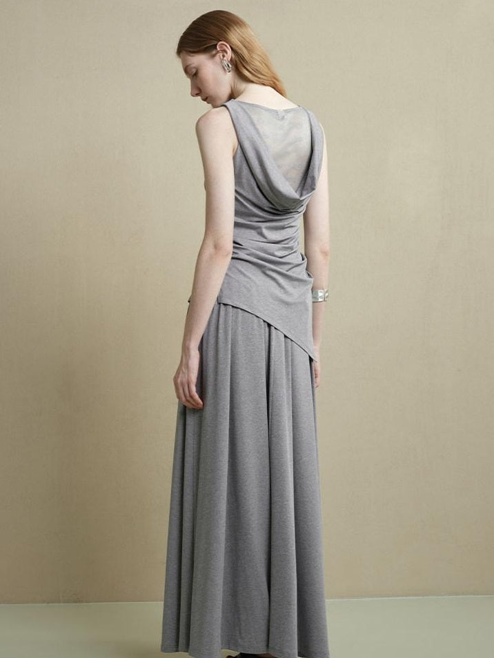 someonesometimes Slim Stretch Office Patchwork Two Piece Women Heather Gray Top & Skirt Sets