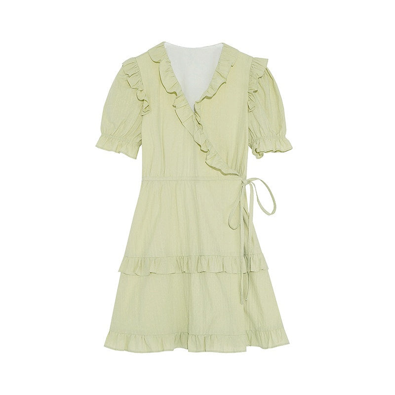 fano_High_Waist_Tie_A_Line_Cotton_V-neck_Puff_Sleeves_Casual_Work_Women_Midi_Dresses_MISSTT