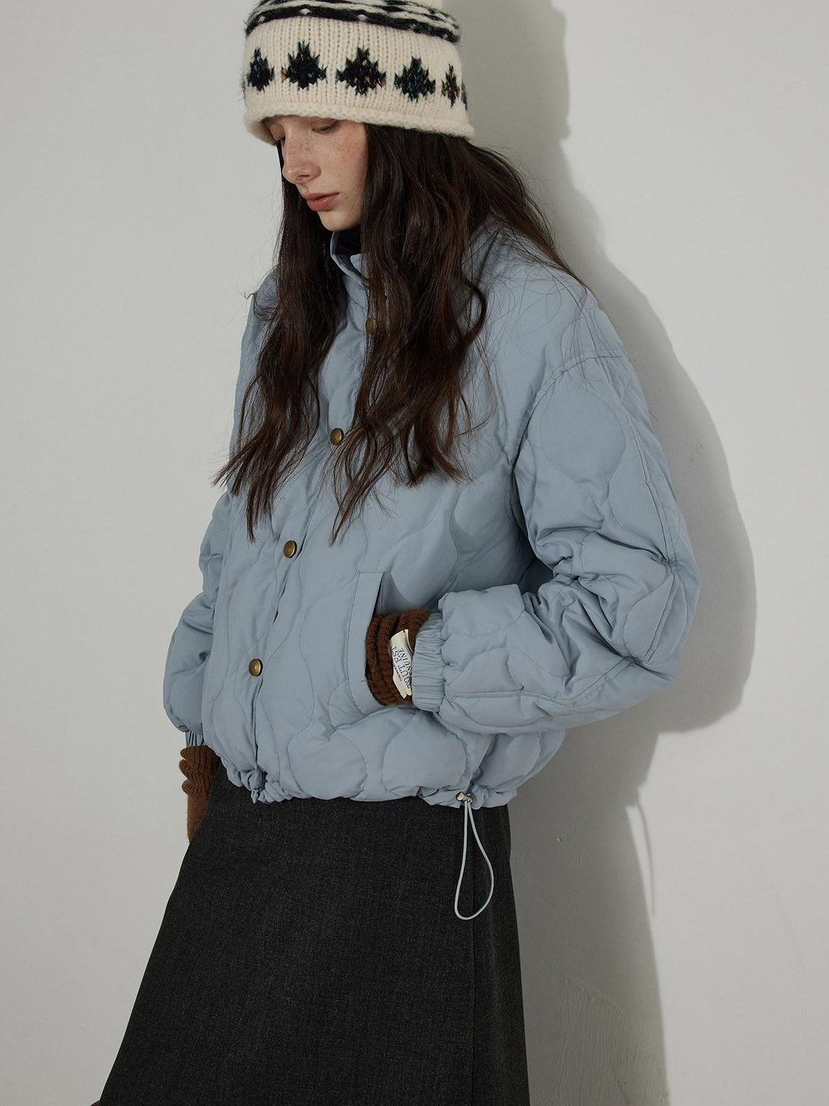 Lofi choose 90 Percent White Duck Down Commuter Loose Stand Collar Haze Blue Down Jackets