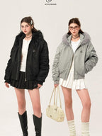 ikyou Insulated Fur Trim Hood Minimalist Straight Cut Urban Warm Nylon Puffer Jackets