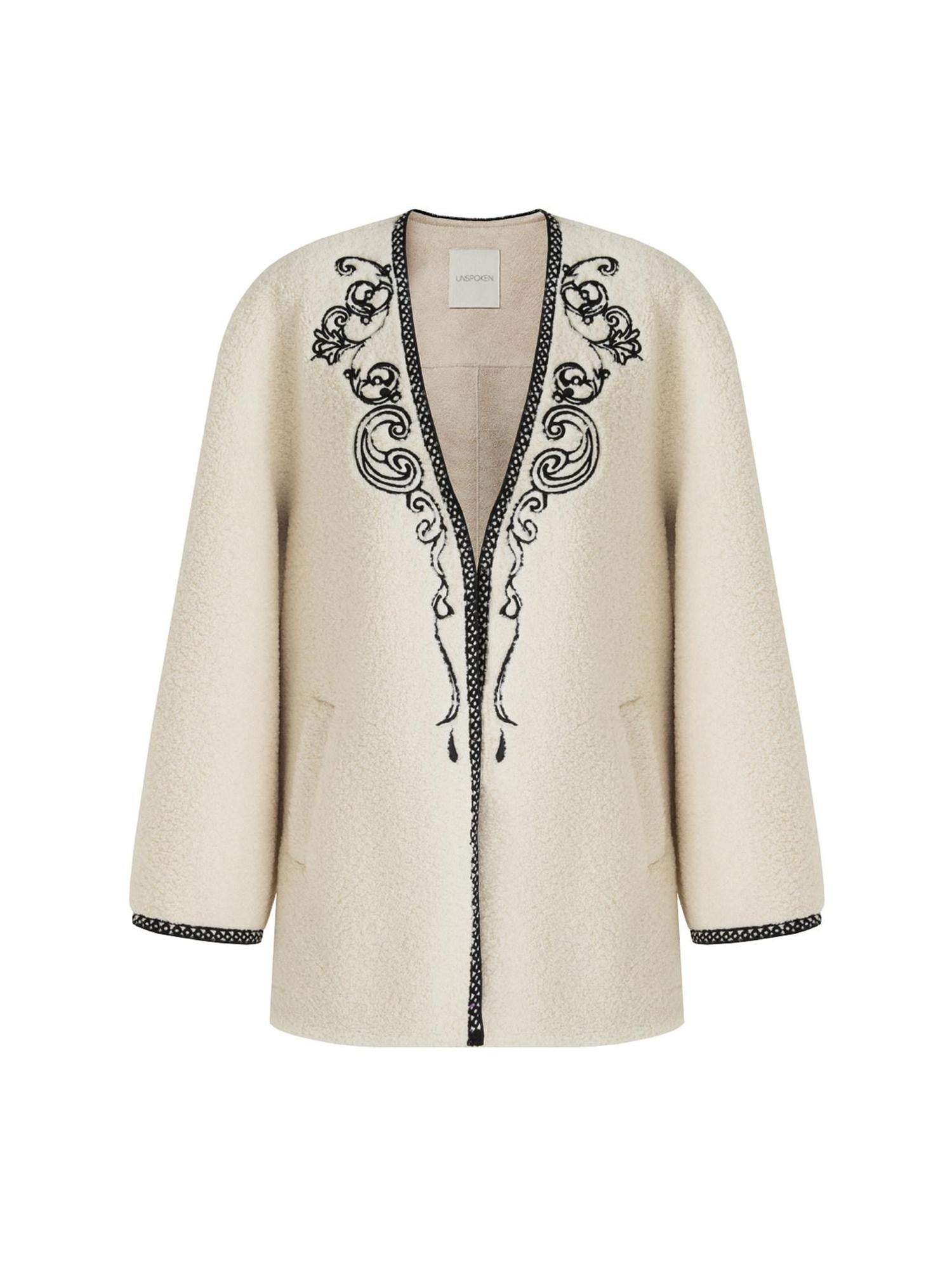 unspoken 3D Tailored Clean Minimalist Loose Fit Women Office White Polyester Short Coat