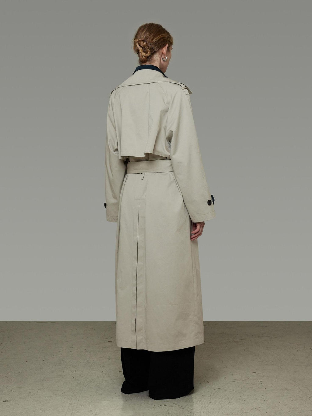unspoken Minimalist Double Breasted Long Straight Workwear Beige Navy Trench Coats