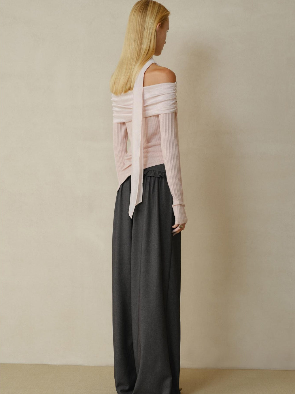 someonesometimes Soft Stretch Casual Ruffle Hem Women Heather Grey Viscose Blend Wide Leg Pants